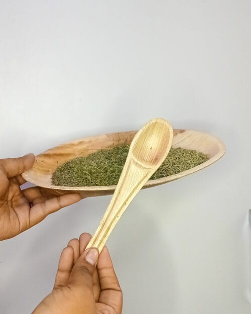 Green Herbs Nutritious Tray with Spoon and Chew Palm Leaf Plate - Image 2
