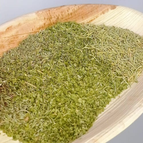 Green Herbs Nutritious Tray with Spoon and Chew Palm Leaf Plate