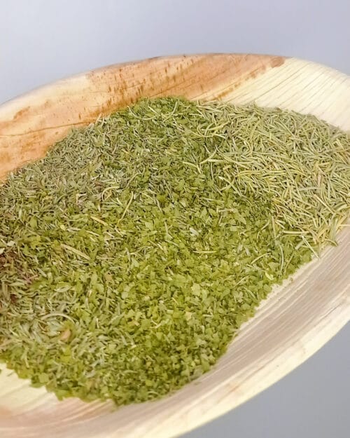 Green Herbs Nutritious Tray with Spoon and Chew Palm Leaf Plate