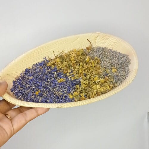 Exotic Flower Palm Leaf Chew Tray With Spoon